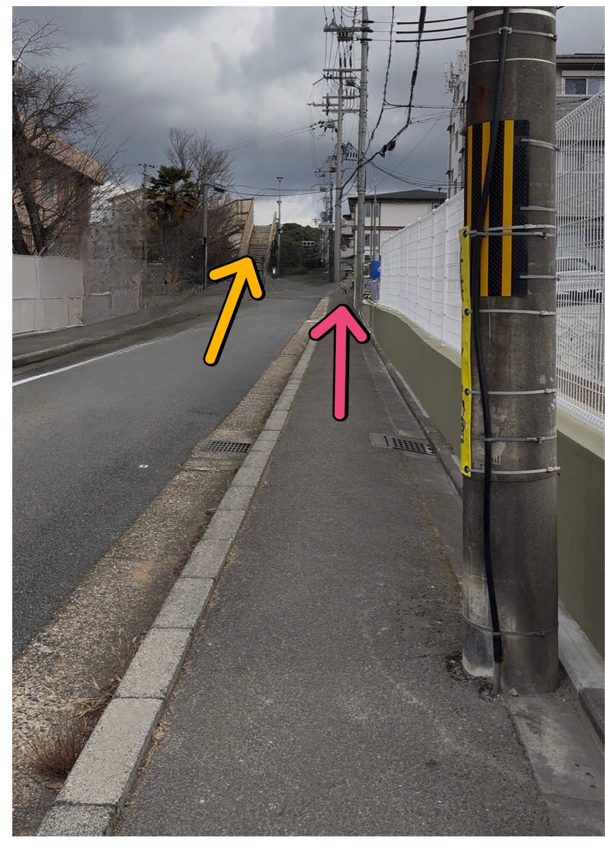 まっすぐ行くと歩道橋が見えてきます。